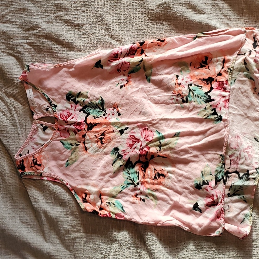 Pink Floral Sleeveless Shirt